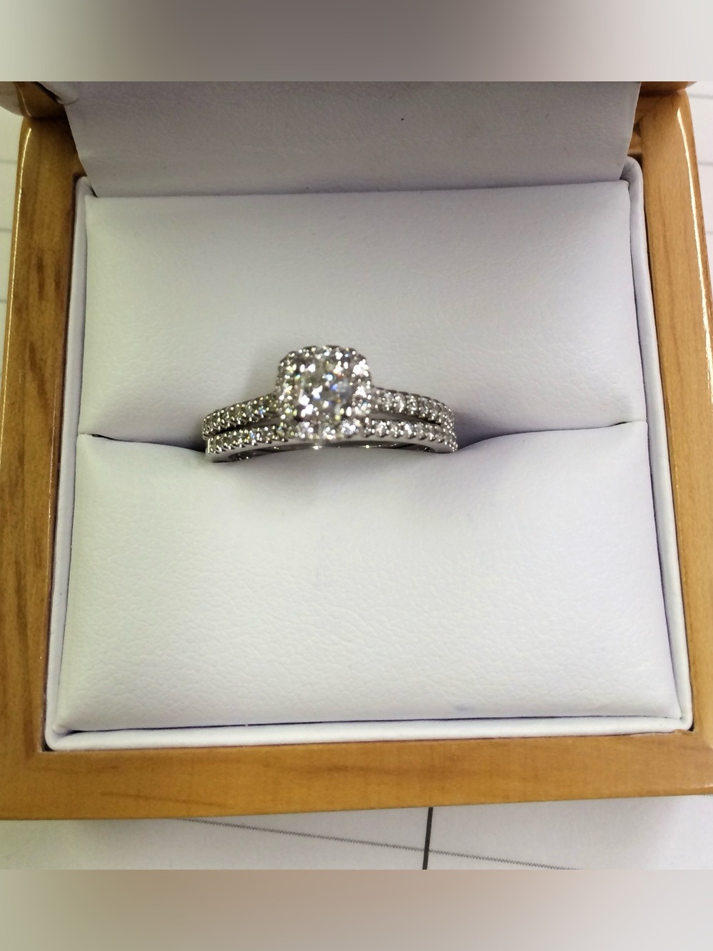 Diamond Bridal Set – 14K White Gold, Cushion-halo, .76ctw